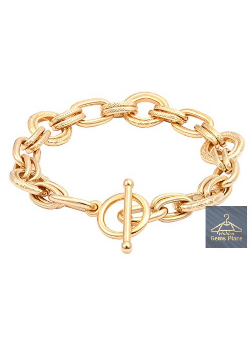 18k Gold Plated Chunky Cuban Oval Link Chain Bracelet Toggle Clasp Unisex